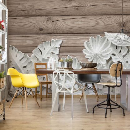 Vintage Chic 3D Carved White Flowers Wood Plank Texture(10136WM)