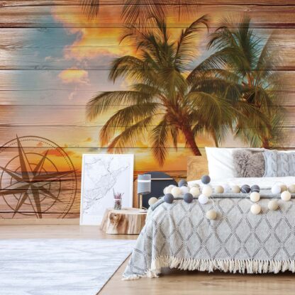 Rustic Tropical Beach Sunset Wood Planks(10027WM)