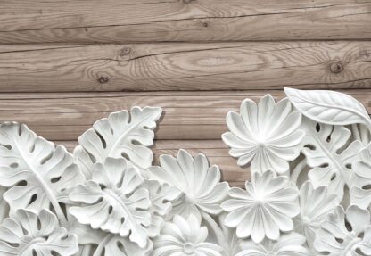 Vintage Chic 3D Carved White Flowers Wood Plank Texture(10136WM) - Image 2