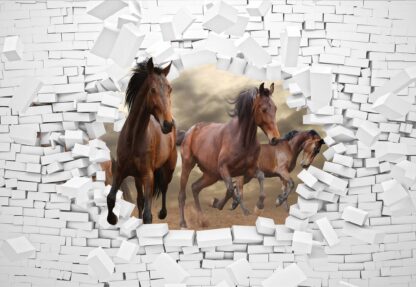 3D Horses Jumping Through Hole In Brick Wall(10606WM) - Image 2