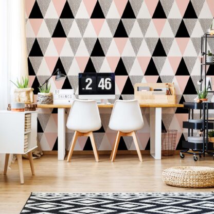 Modern Pink And Black Geometric Triangle Pattern(10635WM)