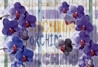 Purple Orchids Flowers Wooden Planks Background(1070WM) - Image 2