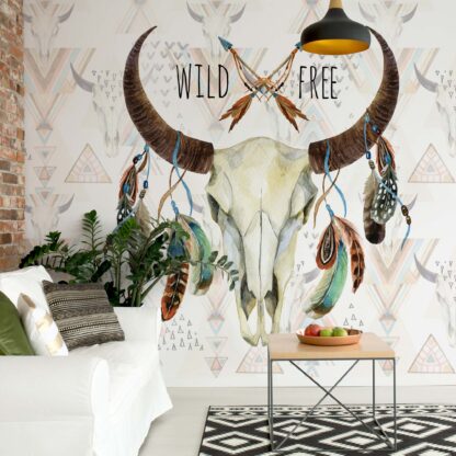 Modern Ethnic "Wild And Free" Animal Skull(10782WM)