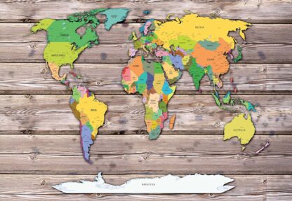 Political World Map On Wood Background(10869WM) - Image 2