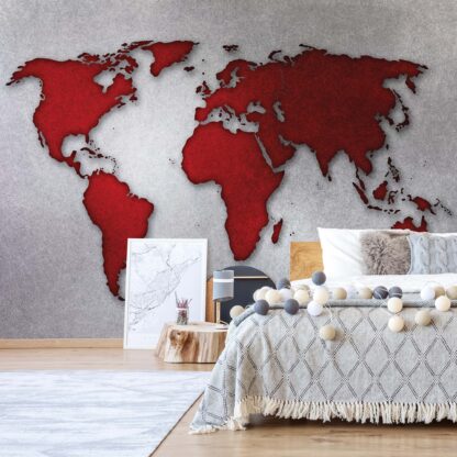 Modern Silver And Red World Map(10893WM)