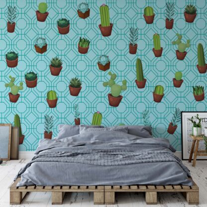 Modern Cactus Pattern Light Blue(11076WM)
