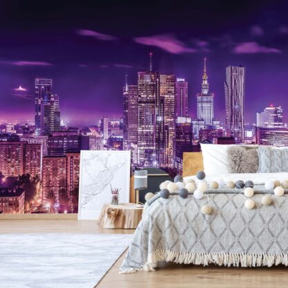 City Skyline Warsaw At Night Purple(1170WM)
