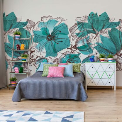 Modern Painted Turquoise Flowers(11919WM)