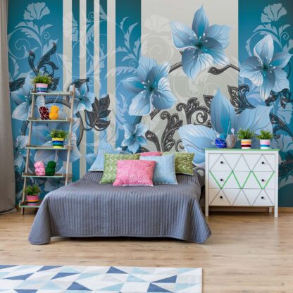 Floral Pattern With Swirls Blue(1205WM)