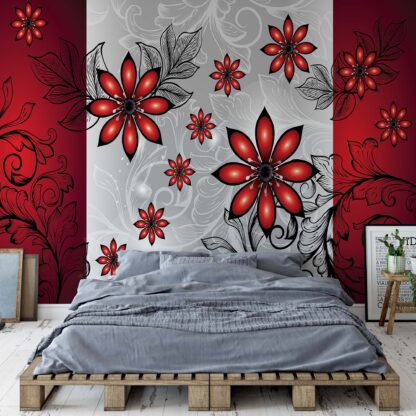 Modern Floral Design Silver And Red(1211WM)