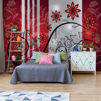 Modern Floral Design Silver And Red(1212WM)