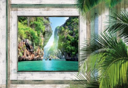 Wood Plank Window Tropical Lagoon View(1221WM) - Image 2