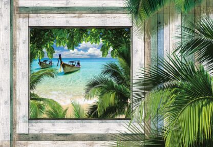 Wood Plank Window Tropical Beach View(1224WM) - Image 2
