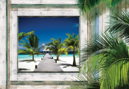 Wood Plank Window Tropical Beach View(1225WM) - Image 2