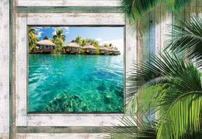 Wood Plank Window Tropical Lagoon View(1228WM) - Image 2
