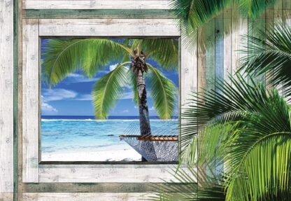 Wood Plank Window Tropical Beach View(1230WM) - Image 2