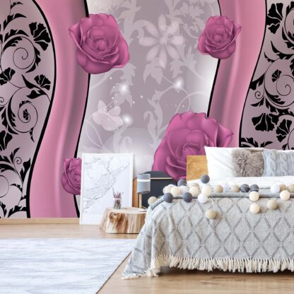 Pink Roses Floral Design Pink And Silver(1241WM)