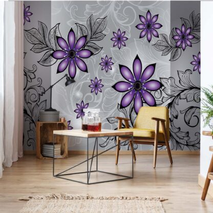 Modern Floral Design With Swirls Purple(1244WM)