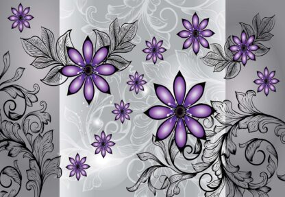 Modern Floral Design With Swirls Purple(1244WM) - Image 2