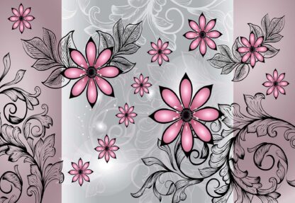 Modern Floral Design With Swirls Pink(1245WM) - Image 2