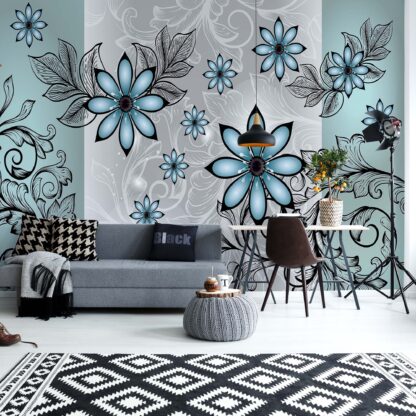 Modern Floral Design With Swirls Green(1246WM)