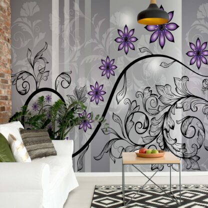 Modern Floral Design With Swirls Purple(1247WM)