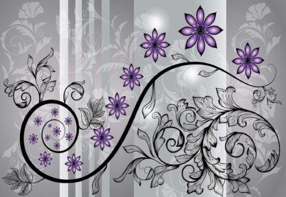 Modern Floral Design With Swirls Purple(1247WM) - Image 2