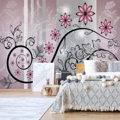 Modern Floral Design With Swirls Pink(1248WM)