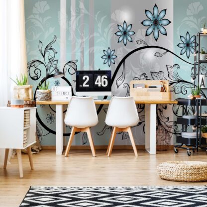 Modern Floral Design With Swirls Green(1249WM)