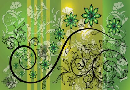 Modern Floral Design With Swirls Green(1265WM) - Image 2