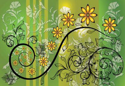 Modern Floral Design With Swirls Green And Yellow(1266WM) - Image 2