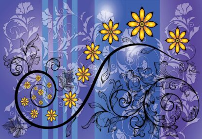 Modern Floral Design With Swirls Blue, Purple And Yellow(1267WM) - Image 2