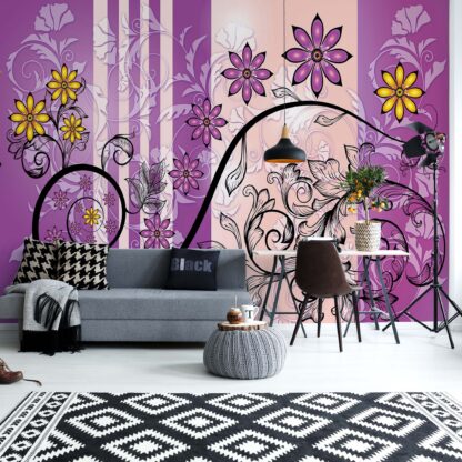 Modern Floral Design With Swirls Purple And Yellow(1268WM)