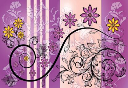 Modern Floral Design With Swirls Purple And Yellow(1268WM) - Image 2