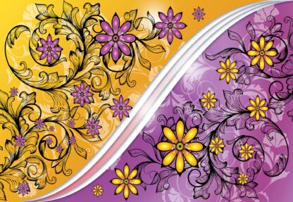 Modern Floral Design With Swirls Purple And Yellow(1269WM) - Image 2