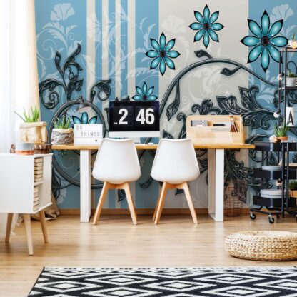Modern Floral Design With Swirls Light Blue(1270WM)