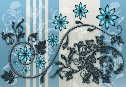 Modern Floral Design With Swirls Light Blue(1270WM) - Image 2