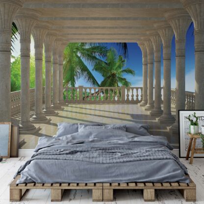 Tropical Beach 3D View Through Columns(1361WM)
