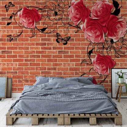 Roses Brick Wall Background(1630WM)