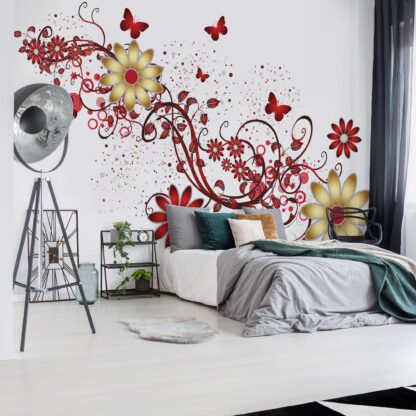 Modern Design Red Flowers And Butterflies(1640WM)