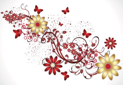Modern Design Red Flowers And Butterflies(1640WM) - Image 2