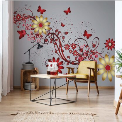 Modern Design Red Flowers And Butterflies(1641WM)