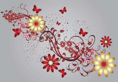 Modern Design Red Flowers And Butterflies(1641WM) - Image 2