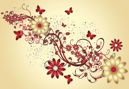 Modern Design Red And Yellow Flowers And Butterflies(1642WM) - Image 2