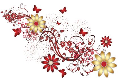 Modern Design Red And Yellow Flowers And Butterflies(1643WM) - Image 2