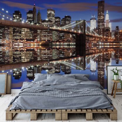 New York Skyline At Night Brooklyn Bridge(1670WM)