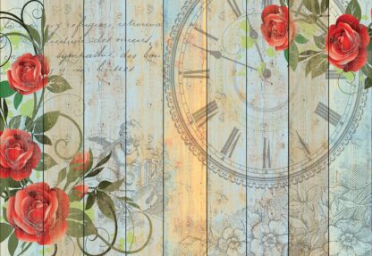 Clock And Roses Vintage Painted Wood And Floral Design(1791WM) - Image 2
