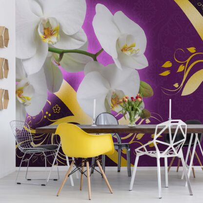 Orchids And Swirls Purple And Gold Floral Design(1823WM)