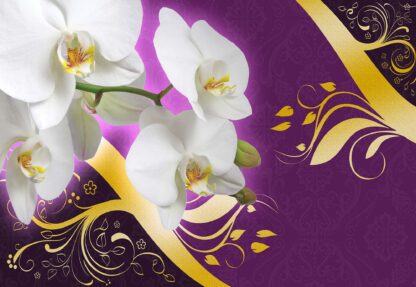 Orchids And Swirls Purple And Gold Floral Design(1823WM) - Image 2
