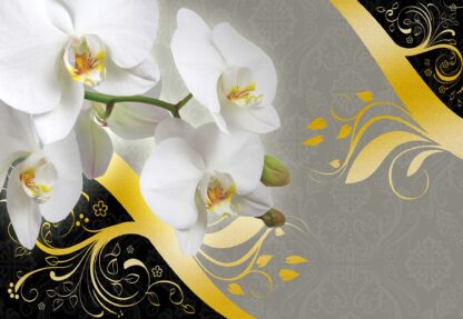 Orchids And Swirls Black And Gold Floral Design(1825WM) - Image 2